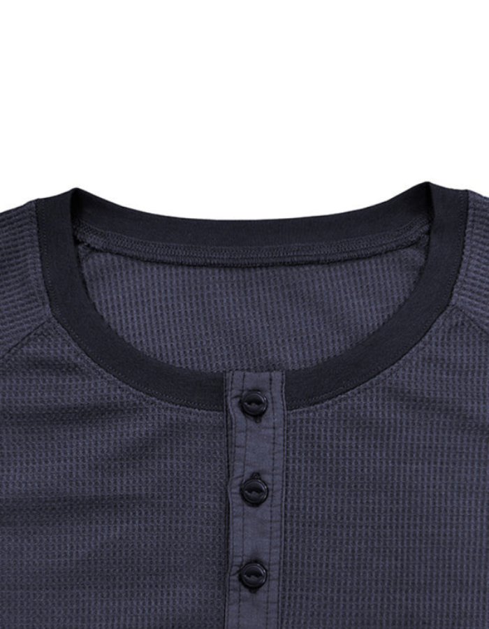 SHOPIQAT New Men's Round Neck Waffle Henley T-Shirt - Premium  from shopiqat - Just $8.900! Shop now at shopiqat