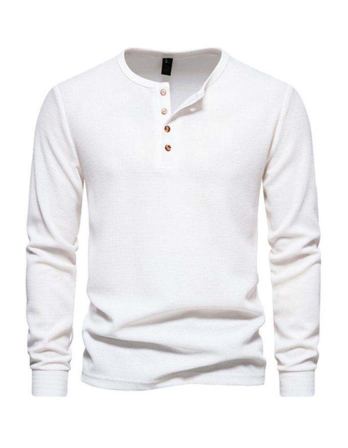 SHOPIQAT Men's Four Button Waffle Henley Neck Long Sleeve T-Shirt