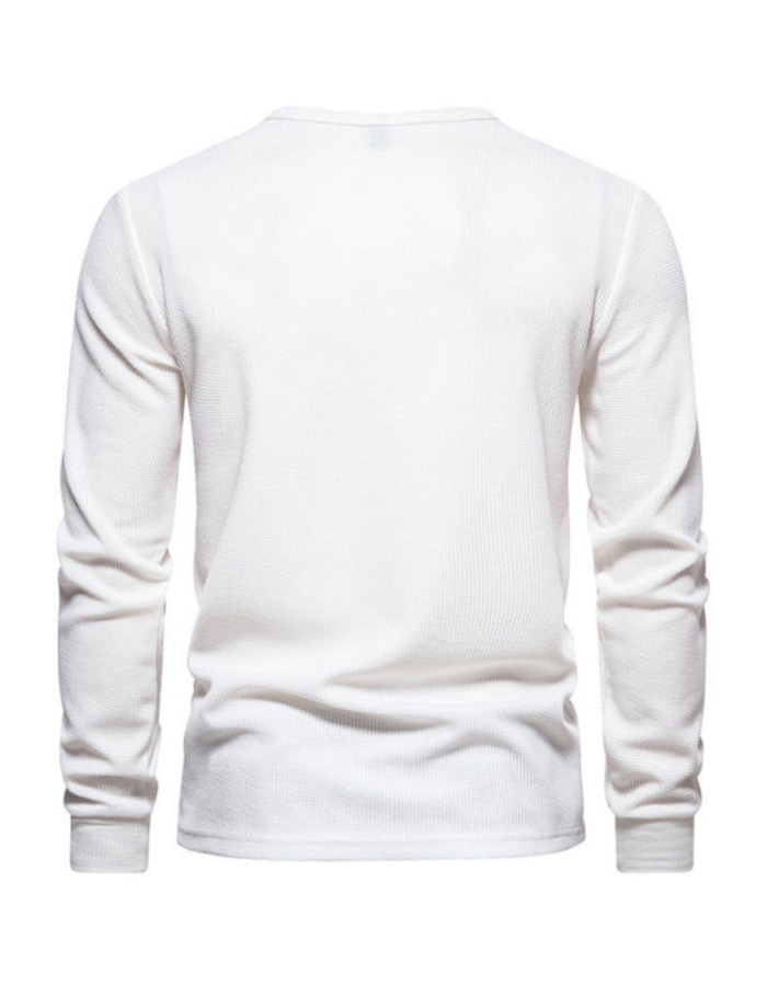 SHOPIQAT Men's Four Button Waffle Henley Neck Long Sleeve T-Shirt - Premium  from shopiqat - Just $8.550! Shop now at shopiqat