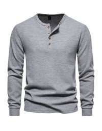 SHOPIQAT Men's Four Button Waffle Henley Neck Long Sleeve T-Shirt