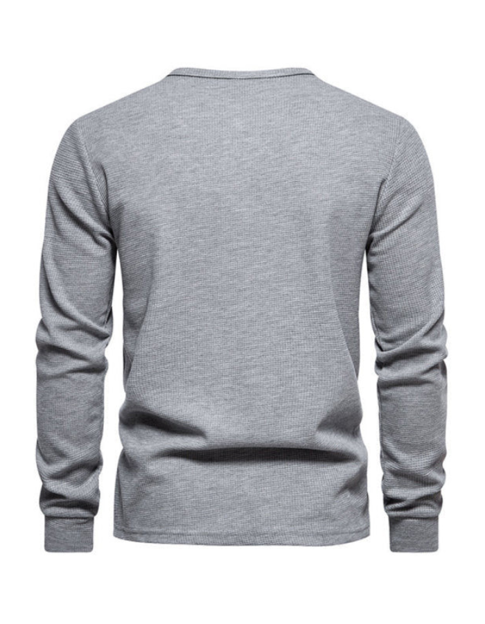 SHOPIQAT Men's Four Button Waffle Henley Neck Long Sleeve T-Shirt - Premium  from shopiqat - Just $8.550! Shop now at shopiqat