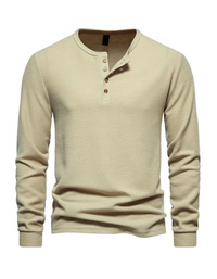 SHOPIQAT Men's Four Button Waffle Henley Neck Long Sleeve T-Shirt - Premium  from shopiqat - Just $8.550! Shop now at shopiqat