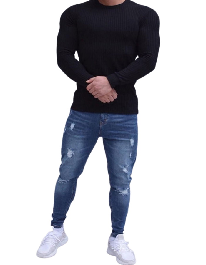 SHOPIQAT Fitness Casual Elastic Vertical Stripe Round Neck Long-Sleeved T-Shirt - Premium  from shopiqat - Just $7.100! Shop now at shopiqat