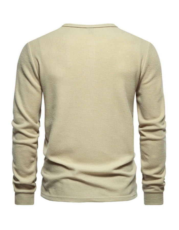 SHOPIQAT Men's Four Button Waffle Henley Neck Long Sleeve T-Shirt - Premium  from shopiqat - Just $8.550! Shop now at shopiqat