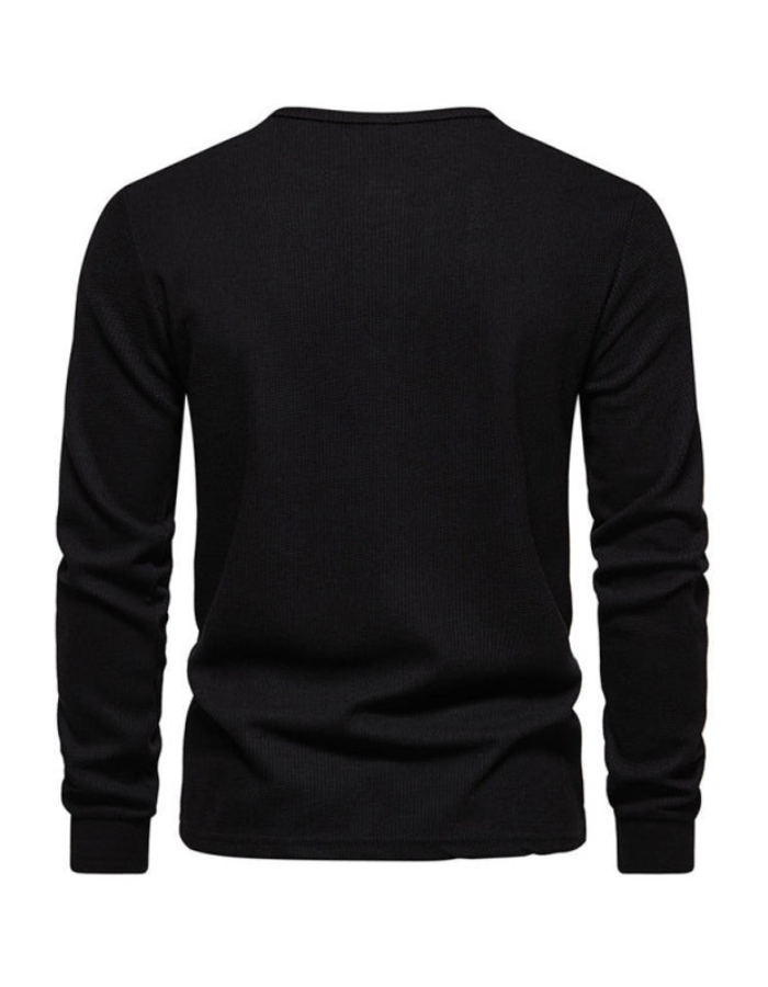 SHOPIQAT Men's Four Button Waffle Henley Neck Long Sleeve T-Shirt - Premium  from shopiqat - Just $8.550! Shop now at shopiqat