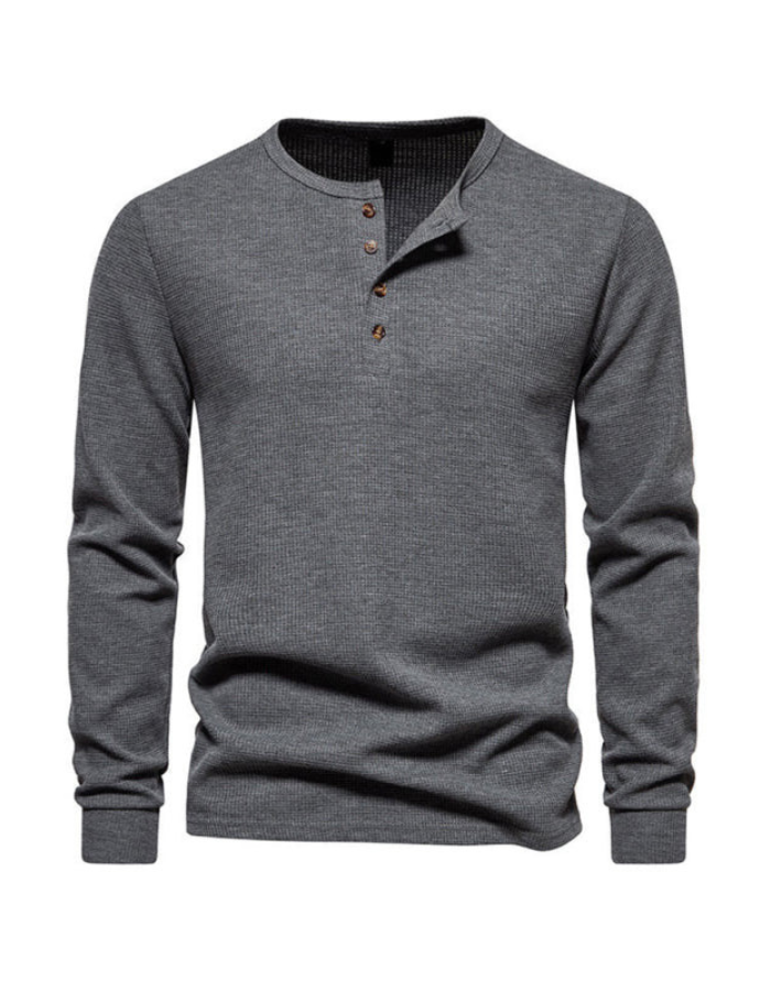 SHOPIQAT Men's Four Button Waffle Henley Neck Long Sleeve T-Shirt - Premium  from shopiqat - Just $8.550! Shop now at shopiqat