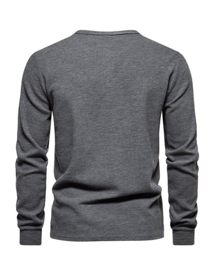 SHOPIQAT Men's Four Button Waffle Henley Neck Long Sleeve T-Shirt - Premium  from shopiqat - Just $8.550! Shop now at shopiqat