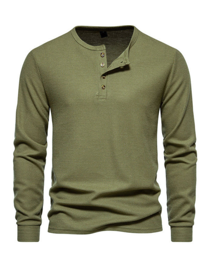 SHOPIQAT Men's Four Button Waffle Henley Neck Long Sleeve T-Shirt - Premium  from shopiqat - Just $8.550! Shop now at shopiqat