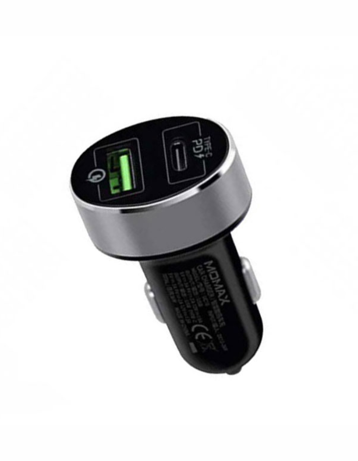 Momax UC10 Dual-Port QC3.0 with Type-C PD Fast Car Charger - Black