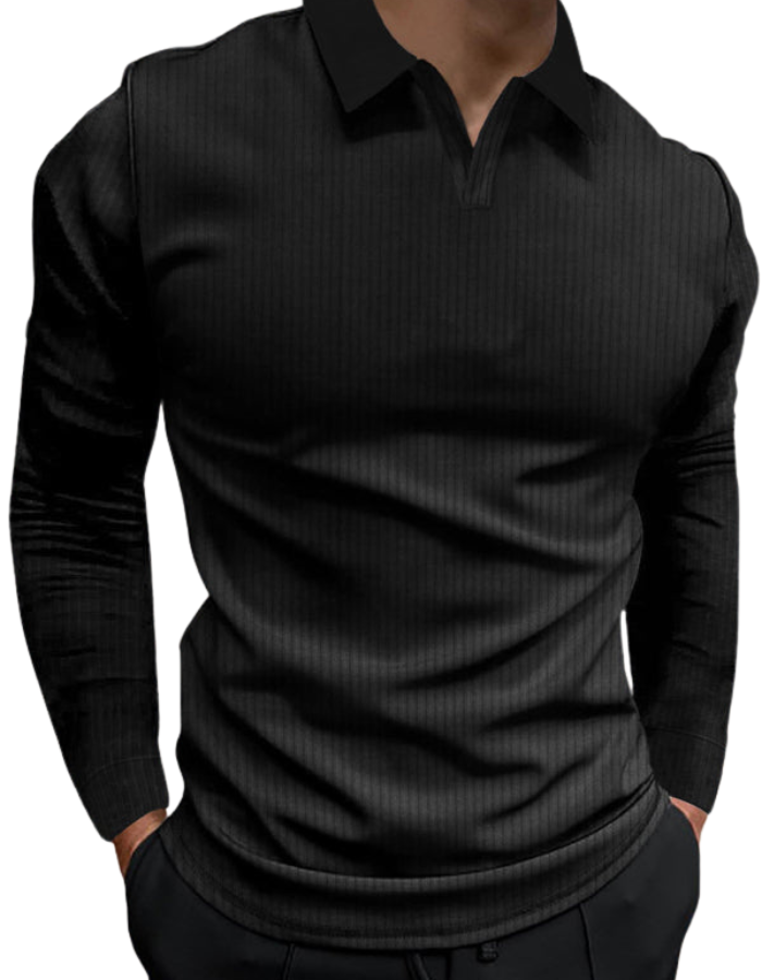 SHOPIQAT Casual Stand-Up Collar Stretch Vertical Strip Long-Sleeve V-Neck Polo Shirt - Premium  from shopiqat - Just $8.250! Shop now at shopiqat