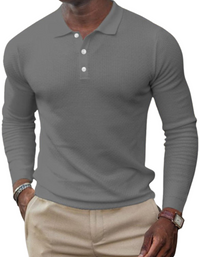 SHOPIQAT Men's Solid-Colour Button-Down Long-Sleeve Polo Shirt - Premium  from shopiqat - Just $7.750! Shop now at shopiqat