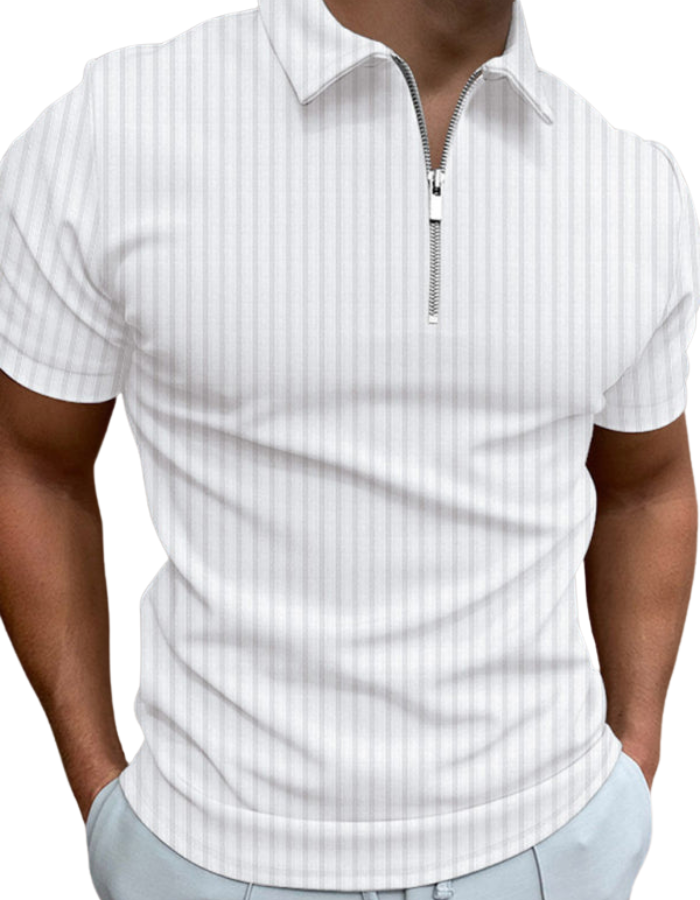 SHOPIQAT Men's New Zipper Striped Short-Sleeved Lapel Casual Polo Shirt - Premium  from shopiqat - Just $6.990! Shop now at shopiqat