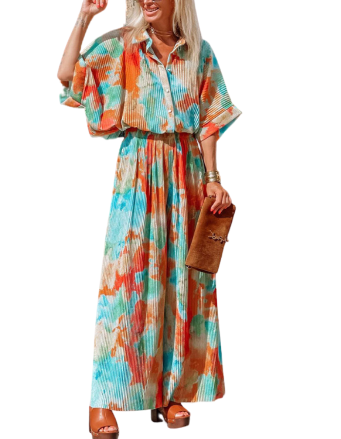 SHOPIQAT Casual Bohemian colorful Loose Wide-Leg Jumpsuit