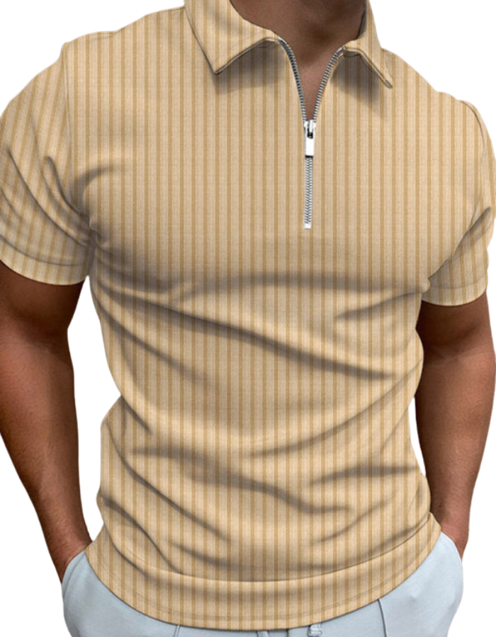 SHOPIQAT Men's New Zipper Striped Short-Sleeved Lapel Casual Polo Shirt - Premium  from shopiqat - Just $6.990! Shop now at shopiqat