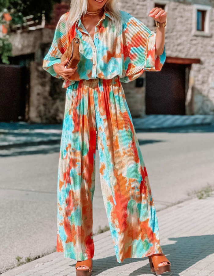 SHOPIQAT Casual Bohemian colorful Loose Wide-Leg Jumpsuit