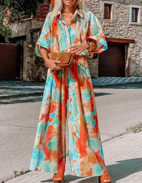 SHOPIQAT Casual Bohemian colorful Loose Wide-Leg Jumpsuit