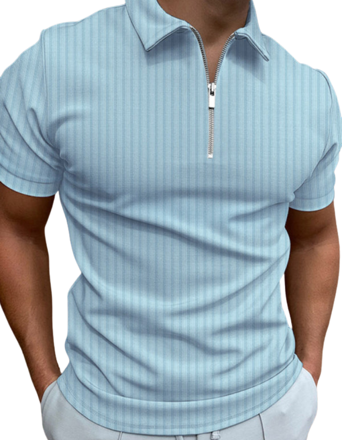 SHOPIQAT Men's New Zipper Striped Short-Sleeved Lapel Casual Polo Shirt - Premium  from shopiqat - Just $6.990! Shop now at shopiqat