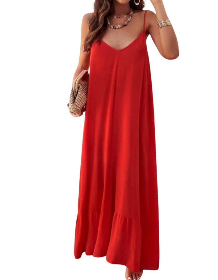 SHOPIQAT Elegant Solid Color Loose Suspender Dress - Premium Dresses from shopiqat - Just $11.150! Shop now at shopiqat