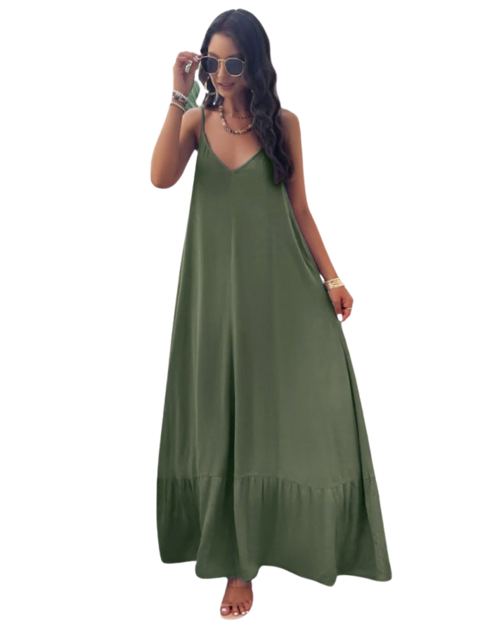 SHOPIQAT Elegant Solid Color Loose Suspender Dress - Premium Dresses from shopiqat - Just $11.150! Shop now at shopiqat