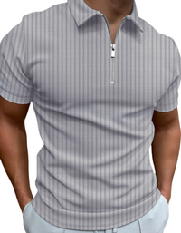 SHOPIQAT Men's New Zipper Striped Short-Sleeved Lapel Casual Polo Shirt - Premium  from shopiqat - Just $6.990! Shop now at shopiqat