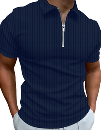 SHOPIQAT Men's New Zipper Striped Short-Sleeved Lapel Casual Polo Shirt - Premium  from shopiqat - Just $6.990! Shop now at shopiqat