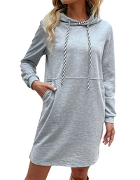SHOPIQAT New Women's Long-Sleeved Stitching Hooded Sweater Dress - Premium Dresses from shopiqat - Just $9.900! Shop now at shopiqat