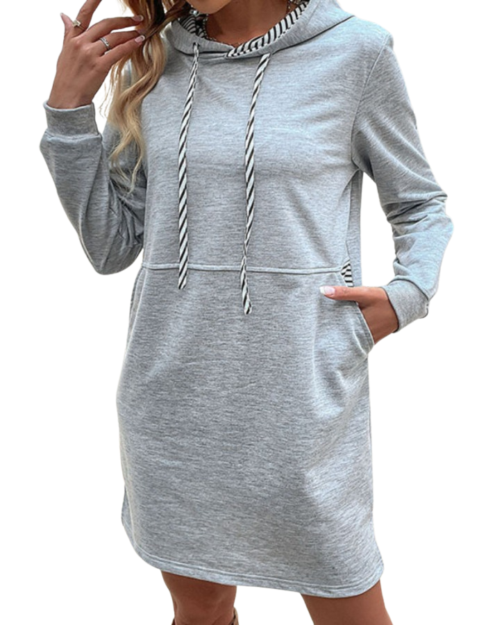 SHOPIQAT New Women's Long-Sleeved Stitching Hooded Sweater Dress - Premium Dresses from shopiqat - Just $9.900! Shop now at shopiqat