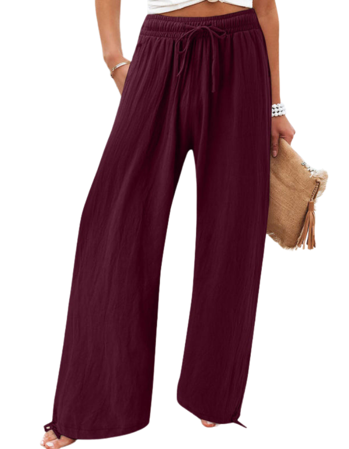 SHOPIQAT Elastic Casual Solid Colour Wide Leg Trousers - Premium  from shopiqat - Just $7.100! Shop now at shopiqat