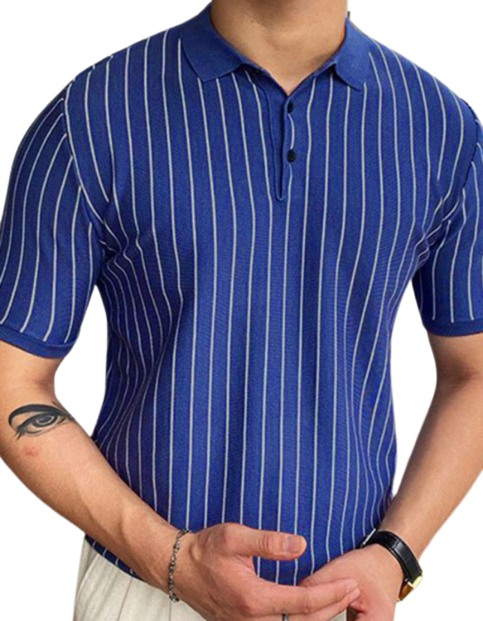 SHOPIQAT Summer New Striped Sweater Short-Sleeved Lapel Business Polo Shirt - Premium  from shopiqat - Just $8.990! Shop now at shopiqat