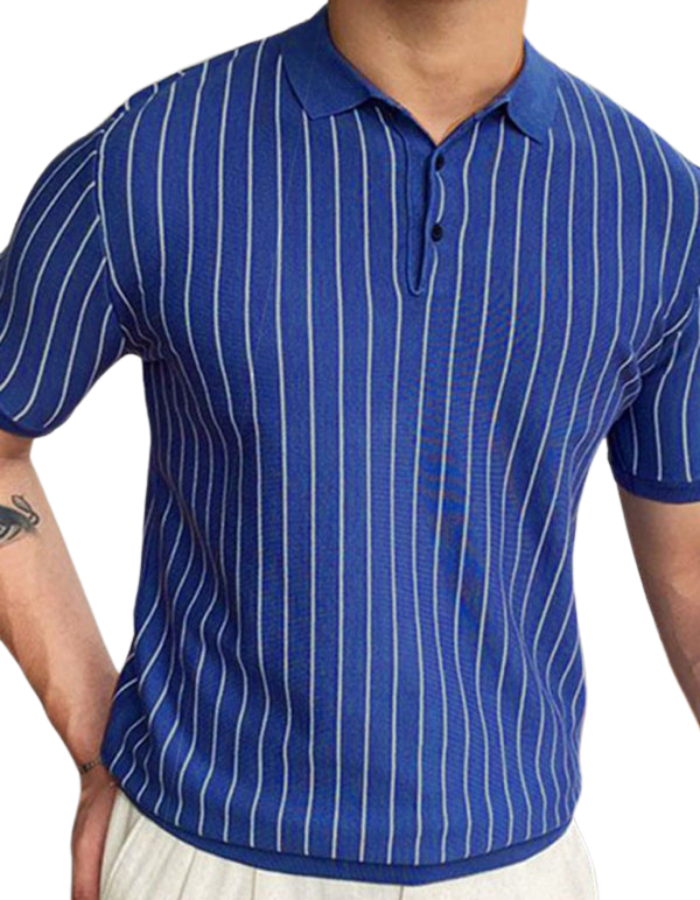 SHOPIQAT Summer New Striped Sweater Short-Sleeved Lapel Business Polo Shirt - Premium  from shopiqat - Just $8.990! Shop now at shopiqat