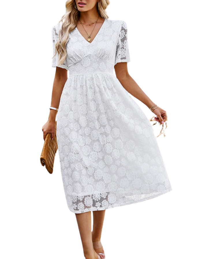 SHOPIQAT New Temperament Elegant Waist V-Neck Lace Dress - Premium Dresses from shopiqat - Just $13.750! Shop now at shopiqat