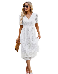 SHOPIQAT New Temperament Elegant Waist V-Neck Lace Dress - Premium Dresses from shopiqat - Just $13.750! Shop now at shopiqat