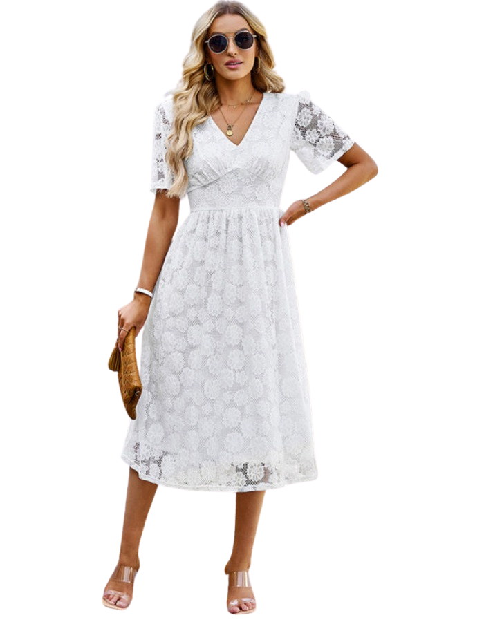 SHOPIQAT New Temperament Elegant Waist V-Neck Lace Dress - Premium Dresses from shopiqat - Just $13.750! Shop now at shopiqat