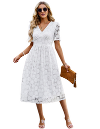 SHOPIQAT New Temperament Elegant Waist V-Neck Lace Dress - Premium Dresses from shopiqat - Just $13.750! Shop now at shopiqat