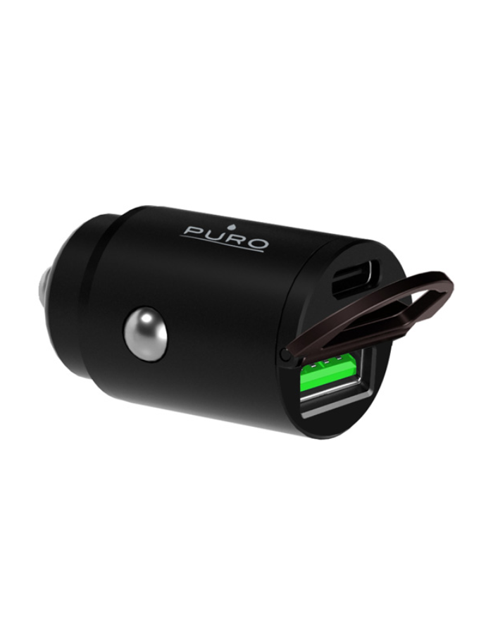 Puro Car Charger Mini 1 USB-C + 1 USB-A, 30W - Black