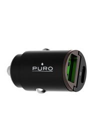 Puro Car Charger Mini 1 USB-C + 1 USB-A, 30W - Black