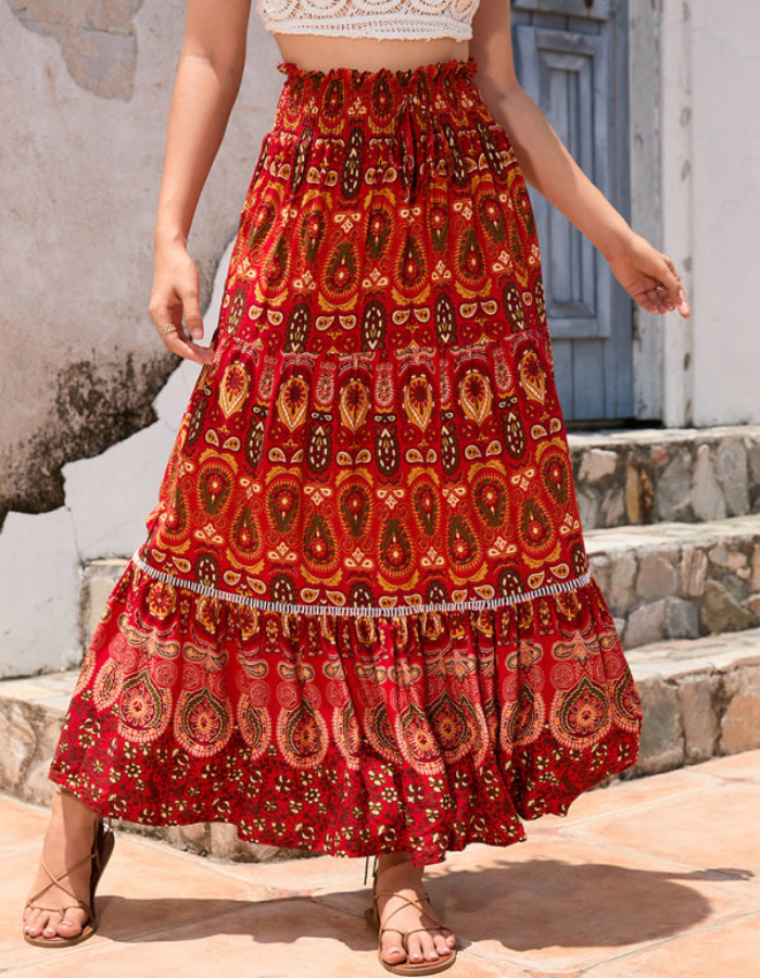 SHOPIQAT New Women's Bohemian Hollow Printed Patchwork Skirt - Premium  from shopiqat - Just $8.600! Shop now at shopiqat