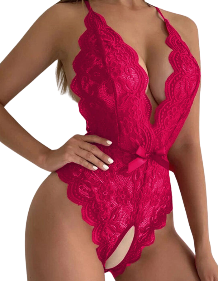 SHOPIQAT Women's Halter Neck Strap Backless Lace Bodysuit - Premium lingerie from shopiqat - Just $6.500! Shop now at shopiqat