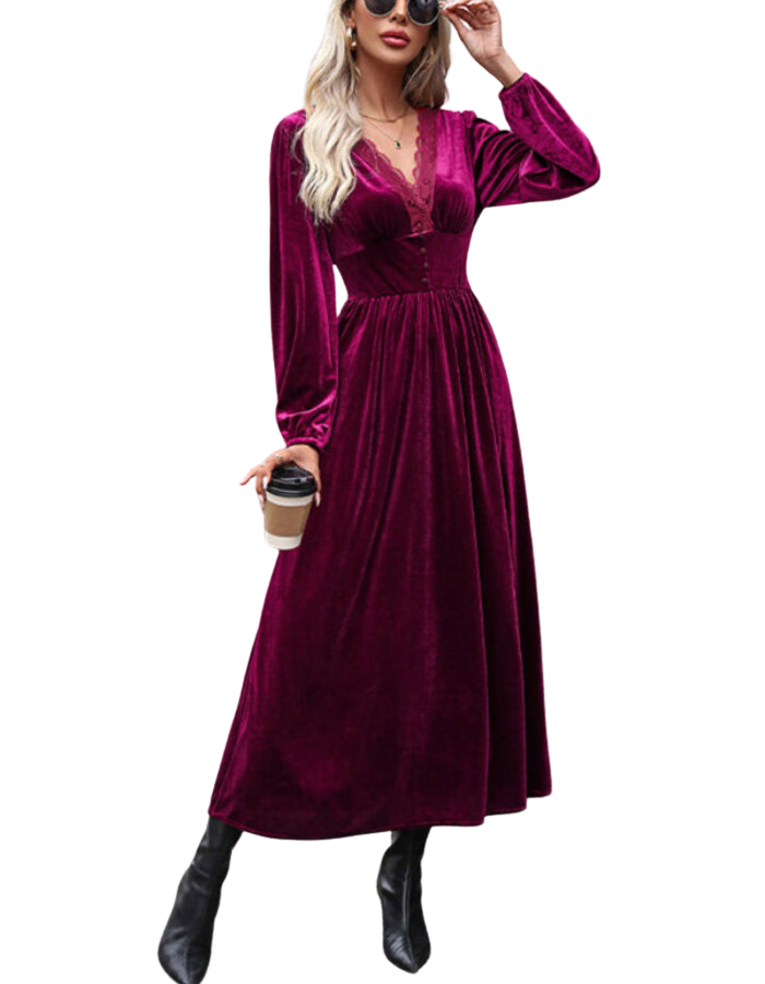 SHOPIQAT New Women's Velvet Waist Knitted Long-Sleeved Dress - Premium Dresses from shopiqat - Just $13.200! Shop now at shopiqat