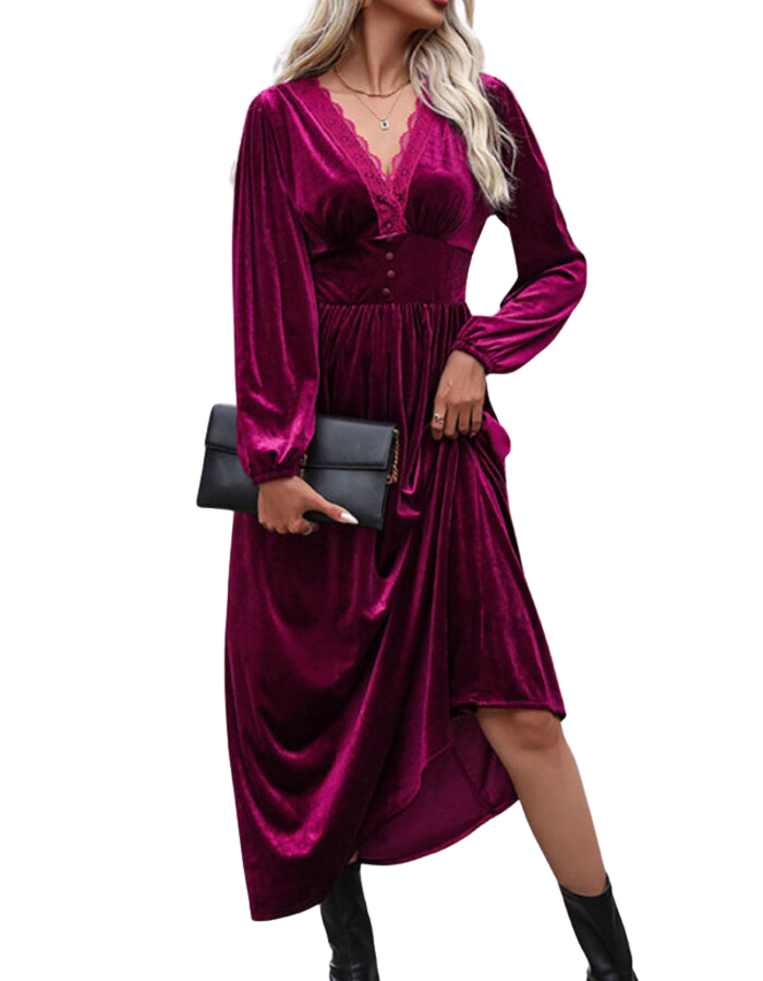 SHOPIQAT New Women's Velvet Waist Knitted Long-Sleeved Dress - Premium Dresses from shopiqat - Just $13.200! Shop now at shopiqat