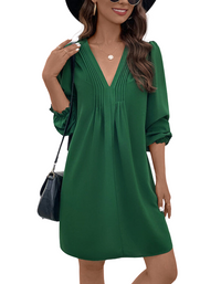 SHOPIQAT Women's V-Neck Smocked Long-Sleeved Dress - Premium Dresses from shopiqat - Just $10.300! Shop now at shopiqat