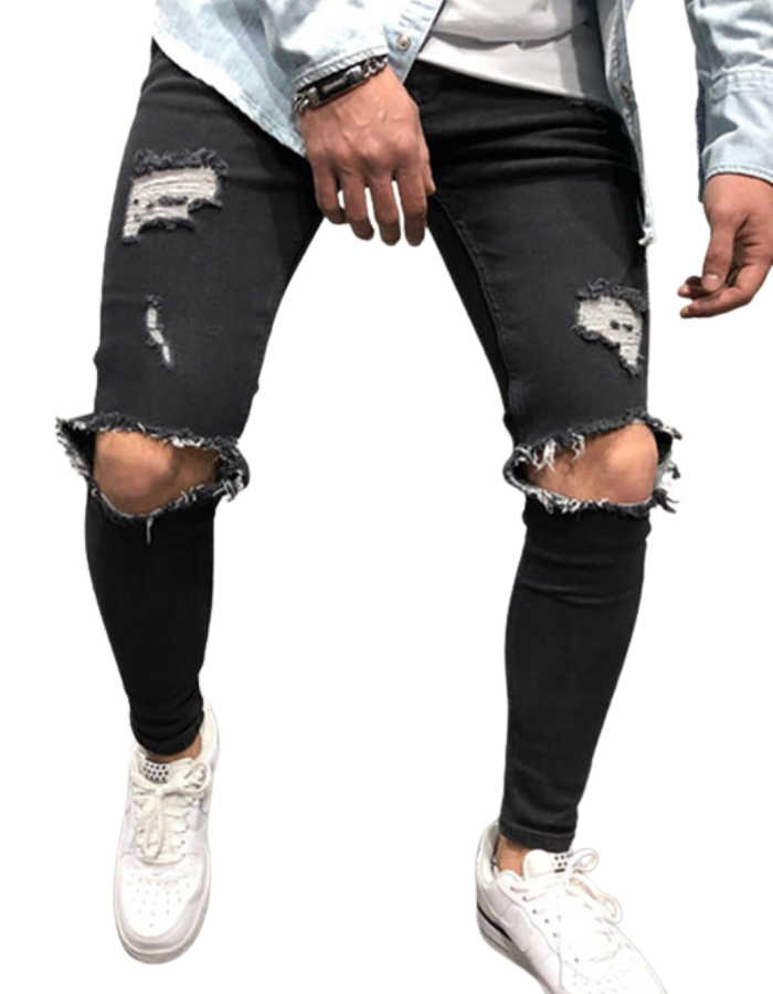 SHOPIQAT Men's Fashion Mid Waist Ripped Slim Jeans - Premium  from shopiqat - Just $10.850! Shop now at shopiqat