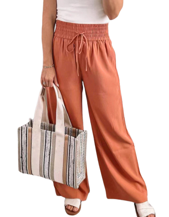 SHOPIQAT Loose Home Casual Trousers Mid-Waist Solid Colour Lace-Up Wide-Leg Pants - Premium  from shopiqat - Just $9.300! Shop now at shopiqat