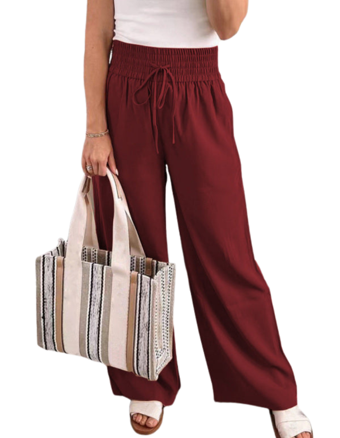 SHOPIQAT Loose Home Casual Trousers Mid-Waist Solid Colour Lace-Up Wide-Leg Pants - Premium  from shopiqat - Just $9.300! Shop now at shopiqat