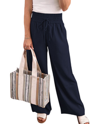 SHOPIQAT Loose Home Casual Trousers Mid-Waist Solid Colour Lace-Up Wide-Leg Pants - Premium  from shopiqat - Just $9.300! Shop now at shopiqat