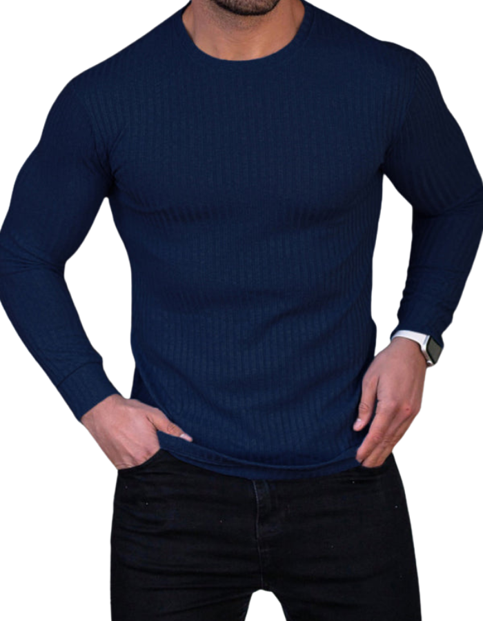 SHOPIQAT Fitness Casual Elastic Vertical Stripe Round Neck Long-Sleeved T-Shirt - Premium  from shopiqat - Just $7.100! Shop now at shopiqat