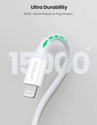 Ugreen USB-C to Lightning Cable Rubber Shell 2M - White