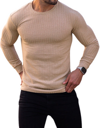 SHOPIQAT Fitness Casual Elastic Vertical Stripe Round Neck Long-Sleeved T-Shirt - Premium  from shopiqat - Just $7.100! Shop now at shopiqat