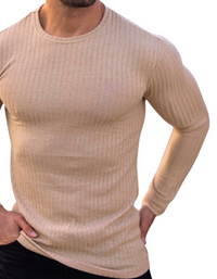 SHOPIQAT Fitness Casual Elastic Vertical Stripe Round Neck Long-Sleeved T-Shirt - Premium  from shopiqat - Just $7.100! Shop now at shopiqat