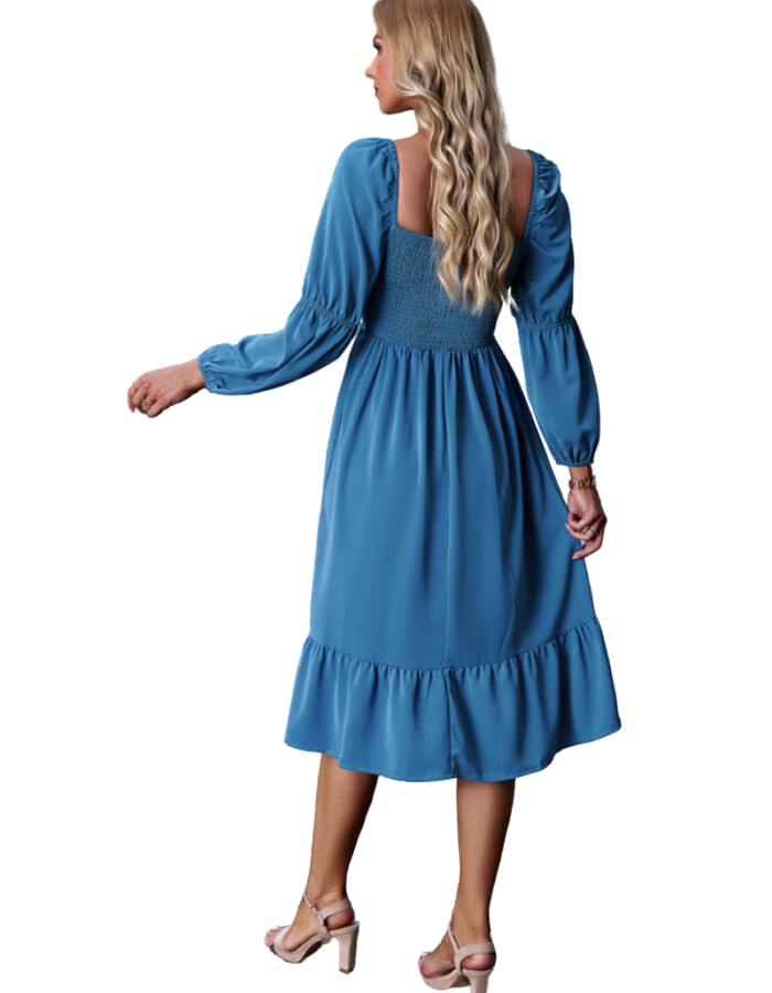 SHOPIQAT Women's Elegant Solid Color Square Neck Long Sleeve Dress - Premium Dresses from shopiqat - Just $11.200! Shop now at shopiqat